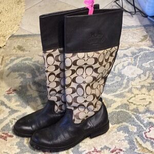 Coach Brown and Cream Signature Logo Tall Riding Boots